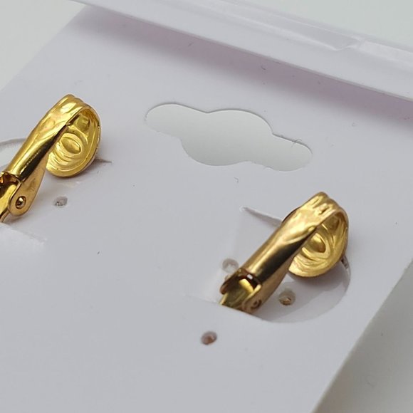 Vintage Shiny Gold Tone Dangle Earrings 2.5" Drop Retro Leaf Clip Ons P6 - Picture 3 of 3